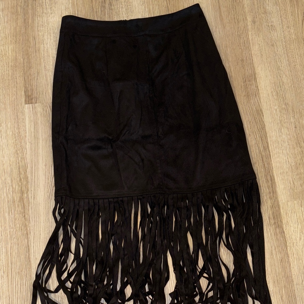 Glamorous Black Fringe Midi Skirt